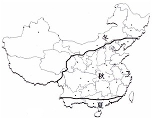 下图是在某一年立冬日,我国大陆部分受弱冷空气影响而形成的各地季节状况图。试读图回答小题。小题1:形成图中我国各地在同一天出现有三种季节的主要原因是A.海陆热力性 下图是在某一年立冬日,我国大陆部分受弱冷空气影响而形成的各地季节状况图。试读图回答小题。小题1:形成图中我国各地在同一天出现有三种季节的主要原因是A.海陆热力性
