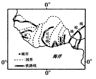 该图为世界某区域的交通状况图,读图回答18~19题。小题1:从图中的铁路线分布,可以推论其路线选择的主要经济功能为A.内陆资源的出口B.促使人口向内陆迁移C 该图为世界某区域的交通状况图,读图回答18~19题。小题1:从图中的铁路线分布,可以推论其路线选择的主要经济功能为A.内陆资源的出口B.促使人口向内陆迁移C