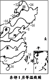 读我国东部“1月份等温线分布图”,回答下列小题:小题1:.图中等温线的分布规律大致是A.由南向北逐渐增高B.由南向北逐渐降低C.南北分布均匀D.由东向西逐渐降低 读我国东部“1月份等温线分布图”,回答下列小题:小题1:.图中等温线的分布规律大致是A.由南向北逐渐增高B.由南向北逐渐降低C.南北分布均匀D.由东向西逐渐降低