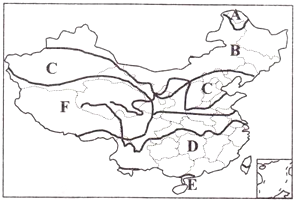 读“中国温度带”图,填写温度带名称:A______;B______;C______;D______;E______;F______.