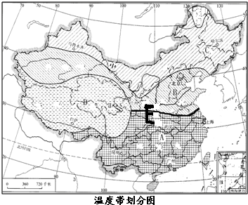 读我国温度带划分图,回答问题:A、B、C、D四点所在的温度带分别是:A______带、B 暖温带、C______带、D______高原气候区.秦岭- 魔方格