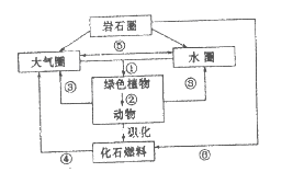 节能减排的低碳经济和低碳生活是可持续发展从概念走向行动的重要组成部分。图表示碳物质在地球各图层中的循环过程,读图完成下题。小题1:下列叙述中,正确的是A.①一② 节能减排的低碳经济和低碳生活是可持续发展从概念走向行动的重要组成部分。图表示碳物质在地球各图层中的循环过程,读图完成下题。小题1:下列叙述中,正确的是A.①一②