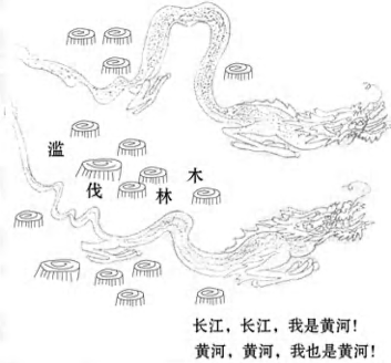 读下幅漫画,分析回答12、13题。小题1:该漫画说明A.长江与黄河是我国的两条母亲河B.长江又可称为黄河C.下游人为滥伐林木,对两条河流的水文影响较大D.人为破 读下幅漫画,分析回答12、13题。小题1:该漫画说明A.长江与黄河是我国的两条母亲河B.长江又可称为黄河C.下游人为滥伐林木,对两条河流的水文影响较大D.人为破
