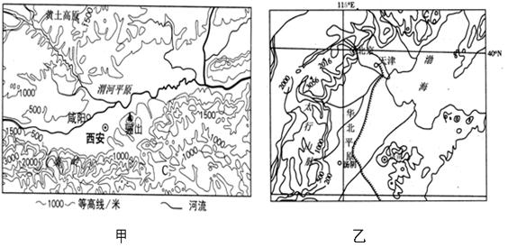 根据下图和资料回答下列问题⑴描述甲图中所示区域主要地形区的分布状况。⑵指出乙图中太行山脉重要的自然地理分界意义。⑶说出甲图中黄土高原生态系统脆弱的主要表现;指出 根据下图和资料回答下列问题⑴描述甲图中所示区域主要地形区的分布状况。⑵指出乙图中太行山脉重要的自然地理分界意义。⑶说出甲图中黄土高原生态系统脆弱的主要表现;指出