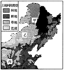 下图为“我国局部地区主要土地利用类型分布示意图”。读图完成1—2题。1、当前,甲、乙、丙三地的主要生态环境问题可能分别是[ 下图为“我国局部地区主要土地利用类型分布示意图”。读图完成1—2题。1、当前,甲、乙、丙三地的主要生态环境问题可能分别是[