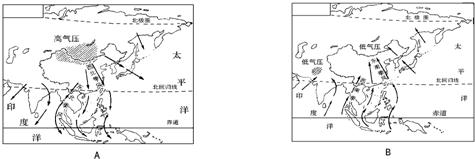 读我国冬季风、夏季风示意图,回答:表示冬季风的是______图,它来自______地区,性质______所以我国大部分地区冬季气候特点______. 魔方格