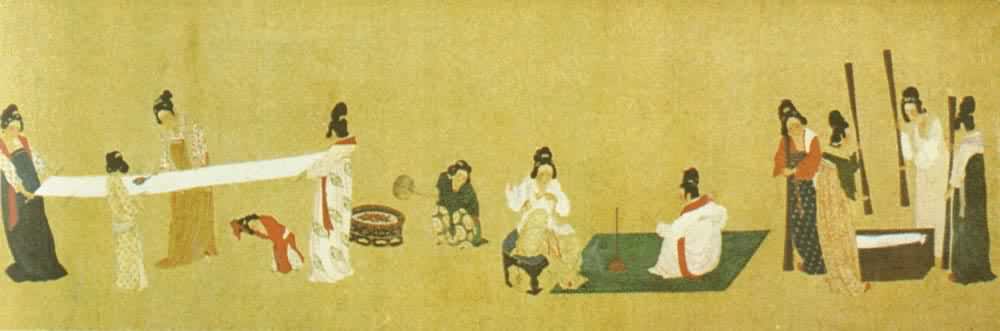 什么是中国染整史? 《捣练图》唐张萱作(原画现藏美国波士顿博物馆)