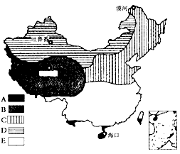 读我国主要气候类型分布示意图,判断图中气候类型,写出各种气候类型的名称。A__________________; B______ 读我国主要气候类型分布示意图,判断图中气候类型,写出各种气候类型的名称。A__________________; B______