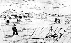 土地革命战争是什么? 红军长征中在草地宿营(绘画)