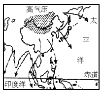 读下图,回答下列问题:我国东部是世界上典型的________气候分布区,上图为我国________季盛行风向图, 读下图,回答下列问题:我国东部是世界上典型的________气候分布区,上图为我国________季盛行风向图,