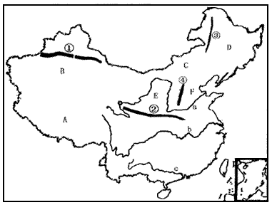 读图回答下列问题:写出图中数码所代表的山脉名称: ① ② ③ ④ 写出图中字母代表的地形区名称: A B C D 读图回答下列问题:写出图中数码所代表的山脉名称: ① ② ③ ④ 写出图中字母代表的地形区名称: A B C D
