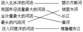 将下列河流与其特征用线连接起来。注入北冰洋的河流 我国年径流量最大的河流 含沙量最大的河流最长的内流河注入印度洋的河流 将下列河流与其特征用线连接起来。注入北冰洋的河流 我国年径流量最大的河流 含沙量最大的河流最长的内流河注入印度洋的河流