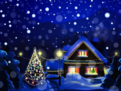 圣诞浪漫夜晚蓝色 PPT背景图片