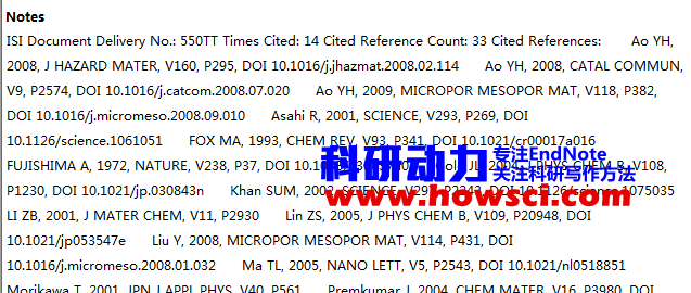 EndNote导出文献Times Cited数值到Excel