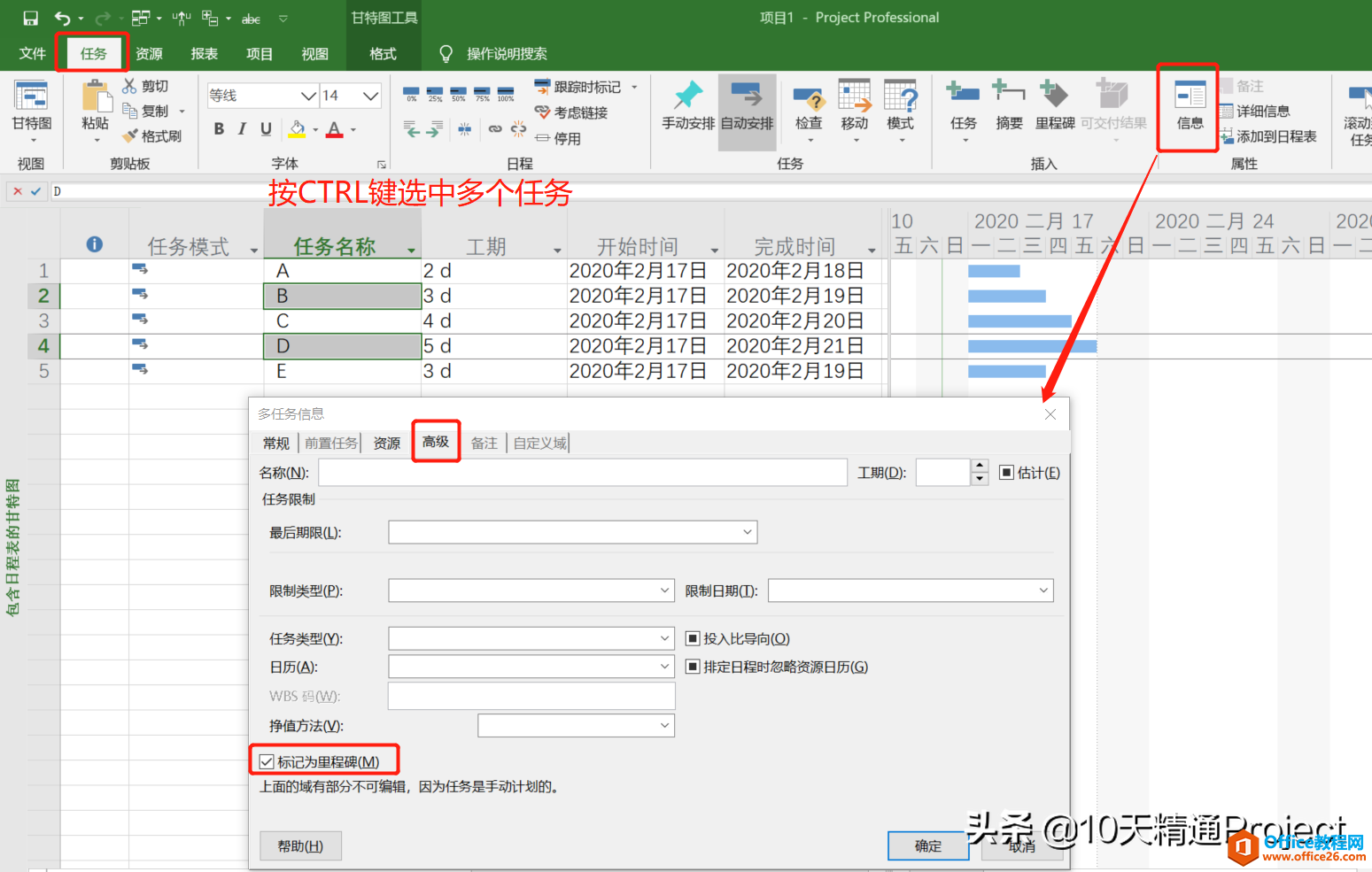 「Project 教程」超实用的多任务信息窗口，批量修改任务信息