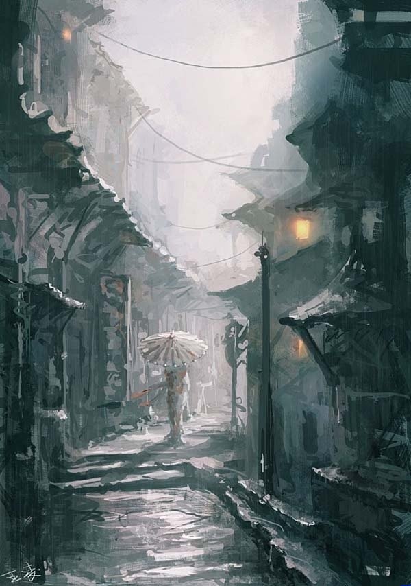 PPT 雨巷中国风图片 中国传统胡同小巷美景 PPT背景图片