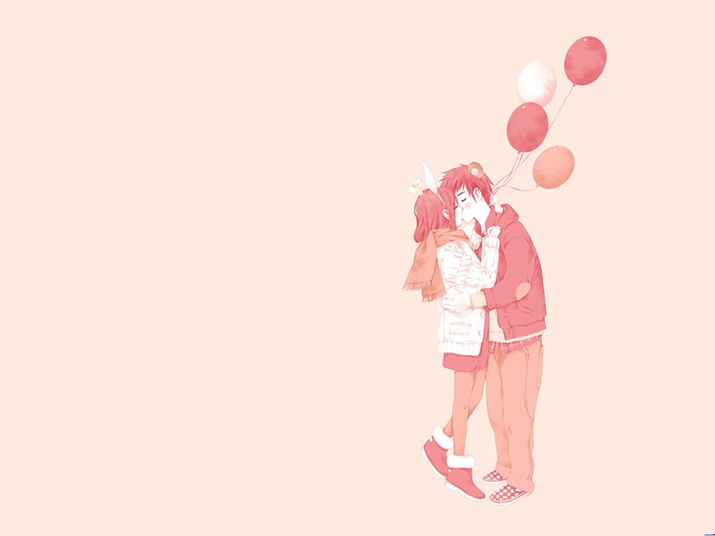 拥抱着爱情的气球浪漫PPT背景图片