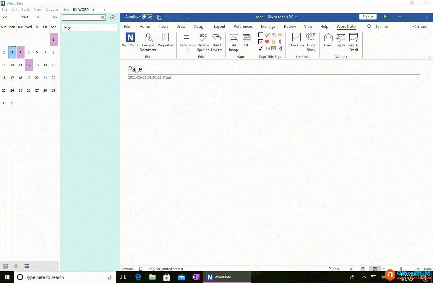 如何在 WordNote 里使用日历导航来快速打开笔记