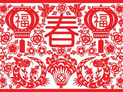 迎春喜庆窗花剪纸PPT背景图片