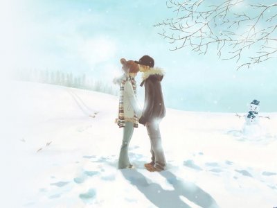 浪漫雪中恋人 PPT背景图片