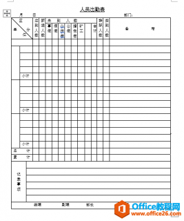 人员出勤表 word模板 免费下载