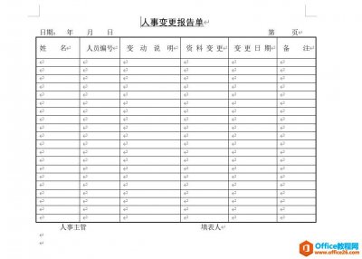 人事变更报告单 word模板 免费下载