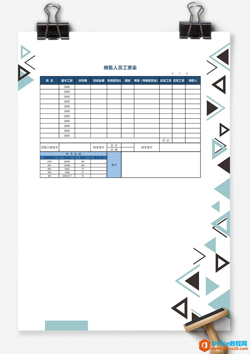 excel销量人员工资表提成 Excel模板 免费下载