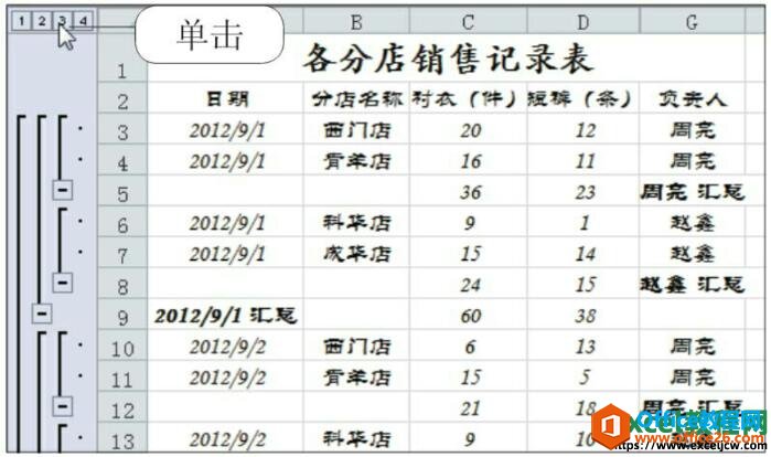 excel2010隐藏与显示分类汇总明细的操作